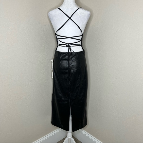 GOOD AMERICAN Black Vacay Faux Leather Dress Sexy Sleeveless Open Back Sz L NWT - Picture 8 of 16